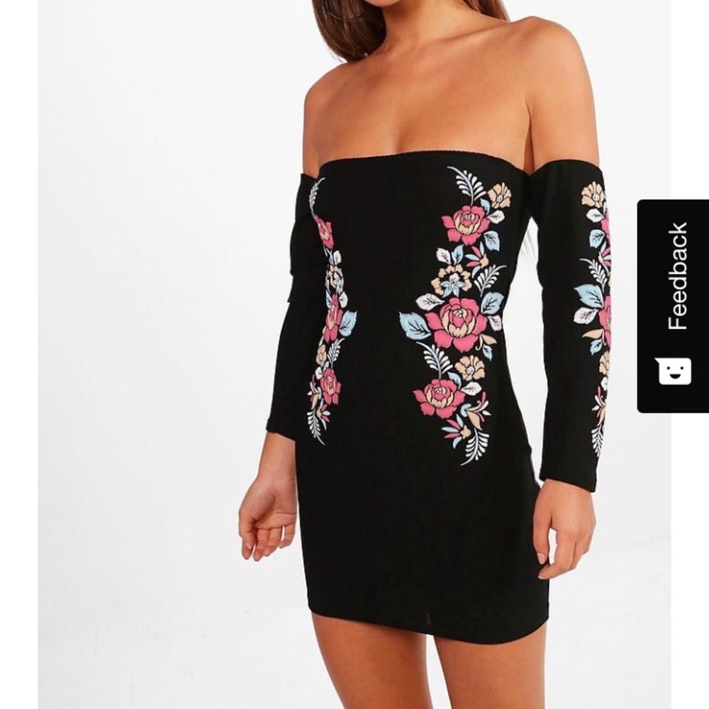 Jodhi Bardot Print Embroidered Bodycon Dress
